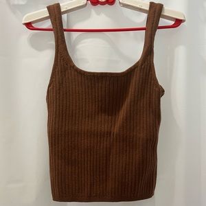 Aritzia brown knitted squareneck cropped tank top wilfred run small